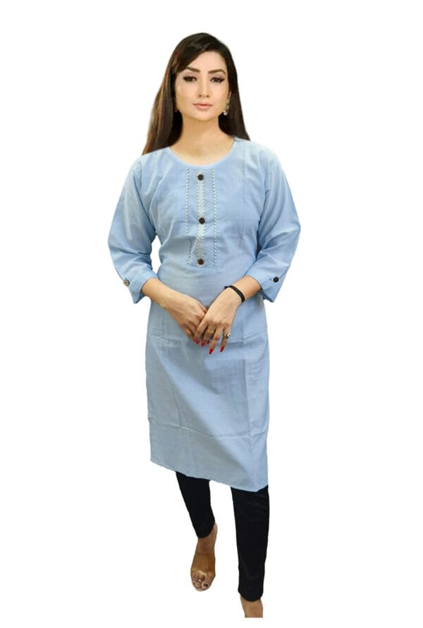 Designer Cotton Round Neck Long Kurti for Women & Girls - Image 8