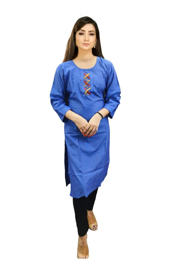 Designer Cotton Round Neck Long Kurti for Women & Girls - Image 7