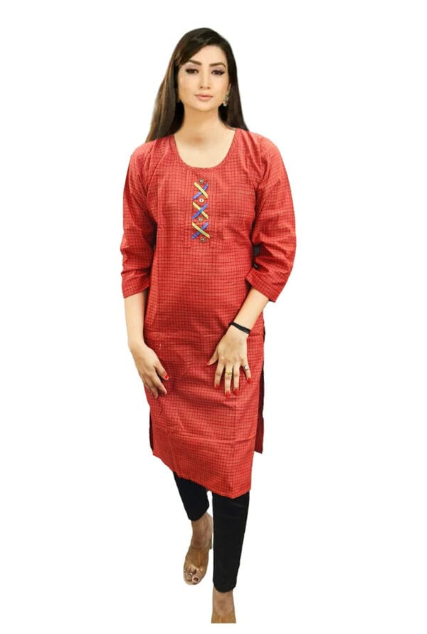 Designer Cotton Round Neck Long Kurti for Women & Girls - Image 5