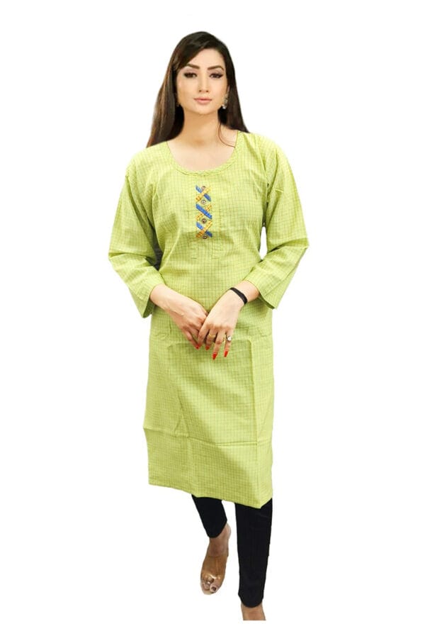 Designer Cotton Round Neck Long Kurti for Women & Girls - Image 4