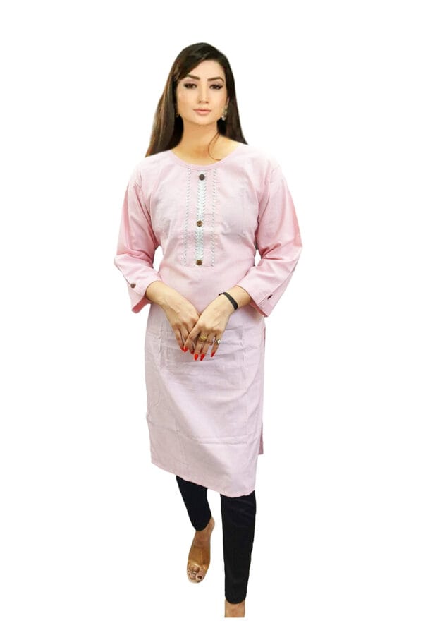 Designer Cotton Round Neck Long Kurti for Women & Girls - Image 3