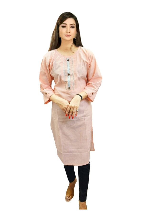 Designer Cotton Round Neck Long Kurti for Women & Girls - Image 2