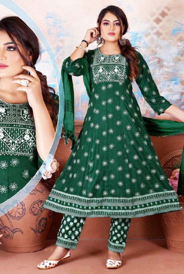 Women Embroidery Work Ghera Kurti Pant with Dupatta