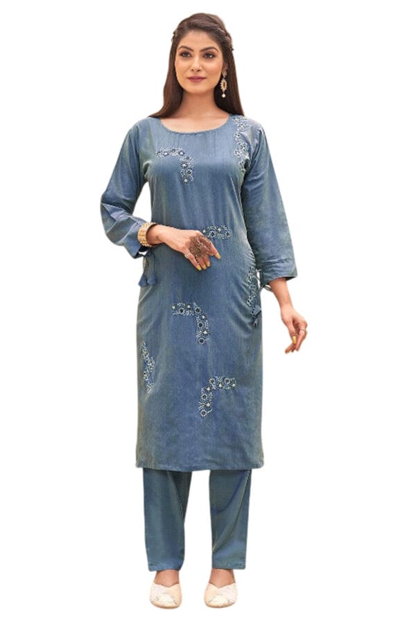 Muslin Party Wear Embroidery Work Kurti Pant for Women / Girls - Image 2