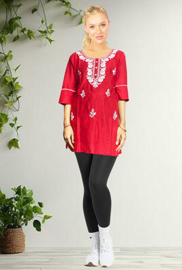 Girls & Women Neck Emboidery lucknow Rayon Short Kurti - Image 2