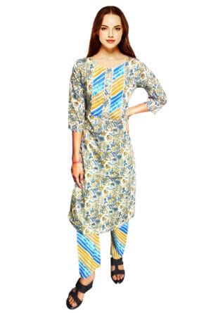 Women Embroidery Printed Multicolor Kurti Pant-Set of 3 @ ₹ 999/-