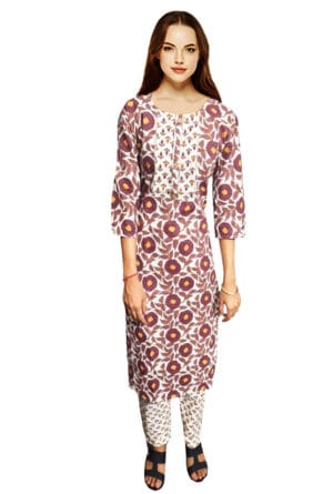 Women Embroidery Printed Brown Kurti Pant - Set of 3 @ ₹ 999/-