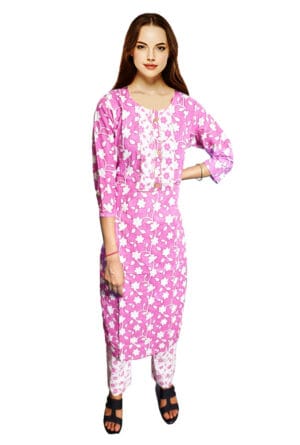 Women Embroidery Printed Pink Kurti Pant - Set of 3 @ ₹ 999/-