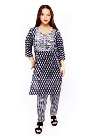 Women Embroidery Printed Black Kurti Pant-Set of 3 @ ₹ 999/-