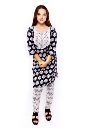 Women Embroidery Printed Black Kurti Pant - Set of 3 @ ₹ 999/-