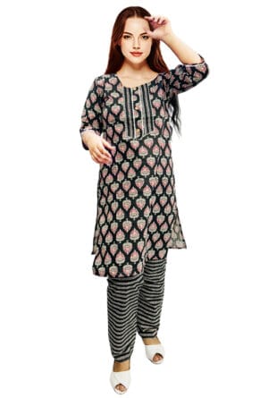 Women Embroidery Printed Black Kurti Pant - Set of 3 @ ₹ 999/-