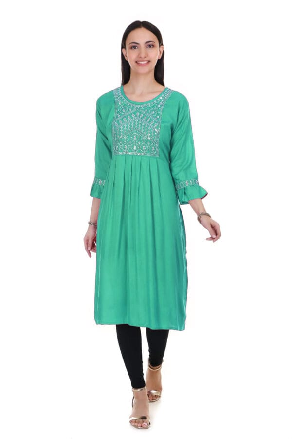 Emboidery Rayon Party Wear Long Kurti for Girls & Women - Image 3