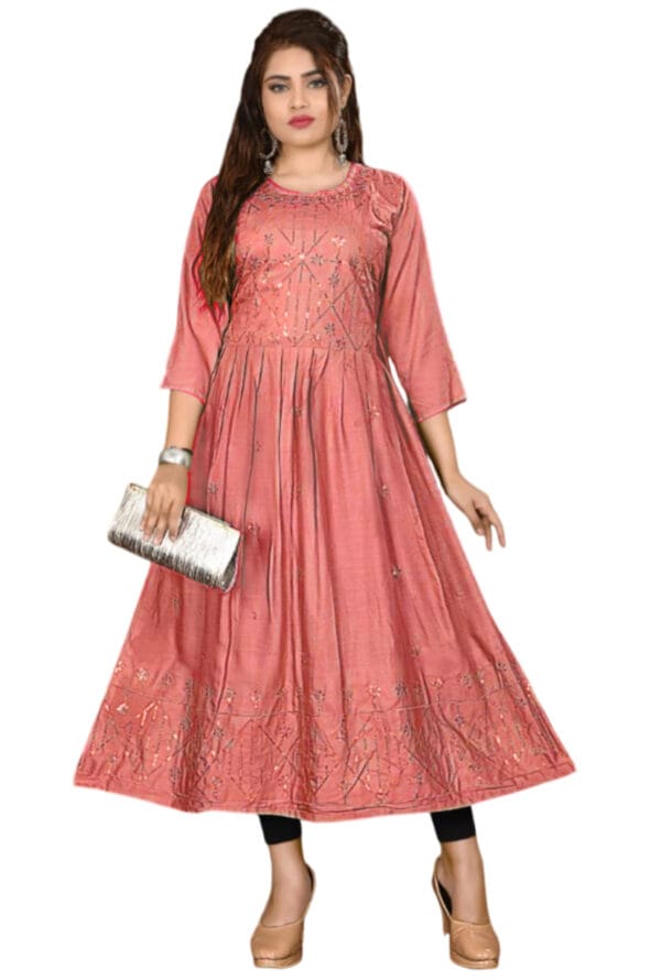 Full Emboidery Rayon Party Wear Long Kurti for Girls & Women - Image 4