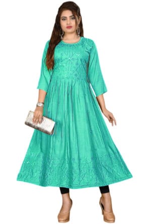 Full Emboidery Rayon Party Wear Long Kurti for Girls & Women