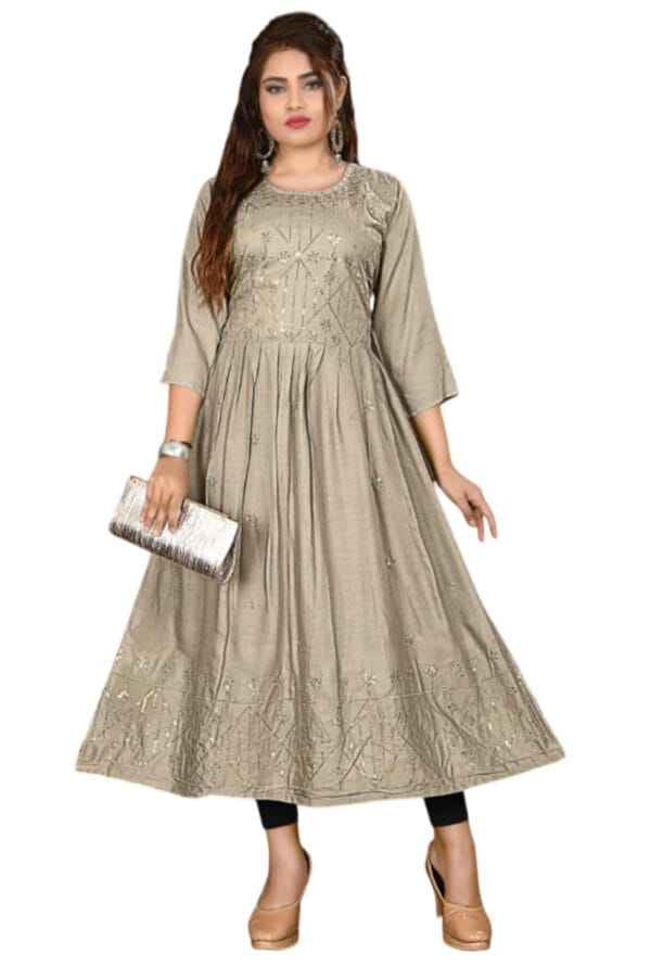 Full Emboidery Rayon Party Wear Long Kurti for Girls & Women - Image 3