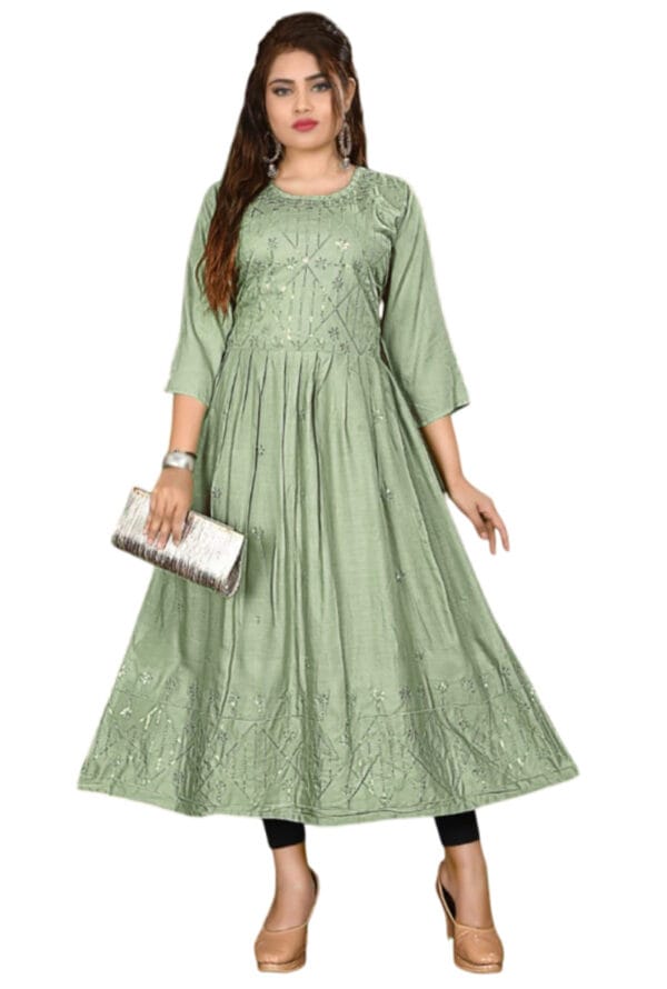 Full Emboidery Rayon Party Wear Long Kurti for Girls & Women - Image 2