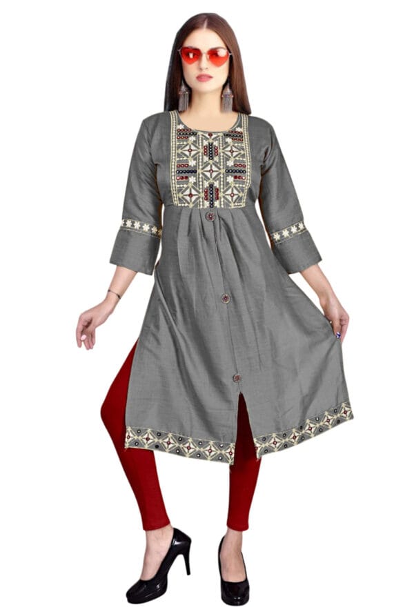 Emboidery Nyra Cut Party Wear Long Kurti for Girls & Women - Image 3