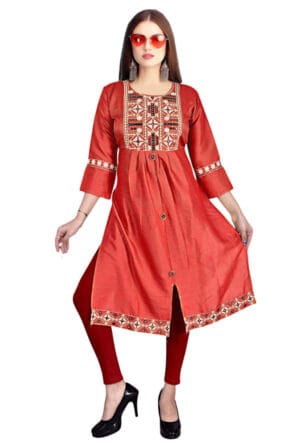 Emboidery Nyra Cut Party Wear Long Kurti for Girls & Women