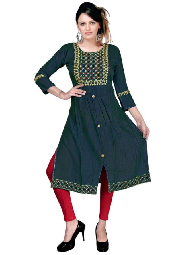 Emboidery Nyra Cut Party Wear Long Kurti for Girls & Women - Image 3