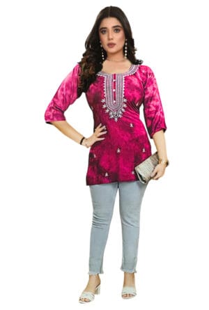 Emboidery Neck Casual Wear Short Kurti for Girls & Women