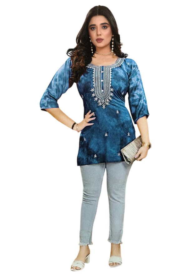 Emboidery Neck Casual Wear Short Kurti for Girls & Women - Image 4
