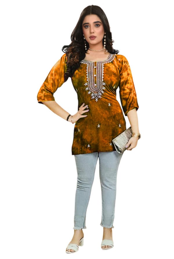 Emboidery Neck Casual Wear Short Kurti for Girls & Women - Image 3