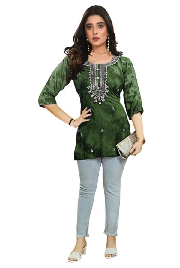 Emboidery Neck Casual Wear Short Kurti for Girls & Women - Image 2