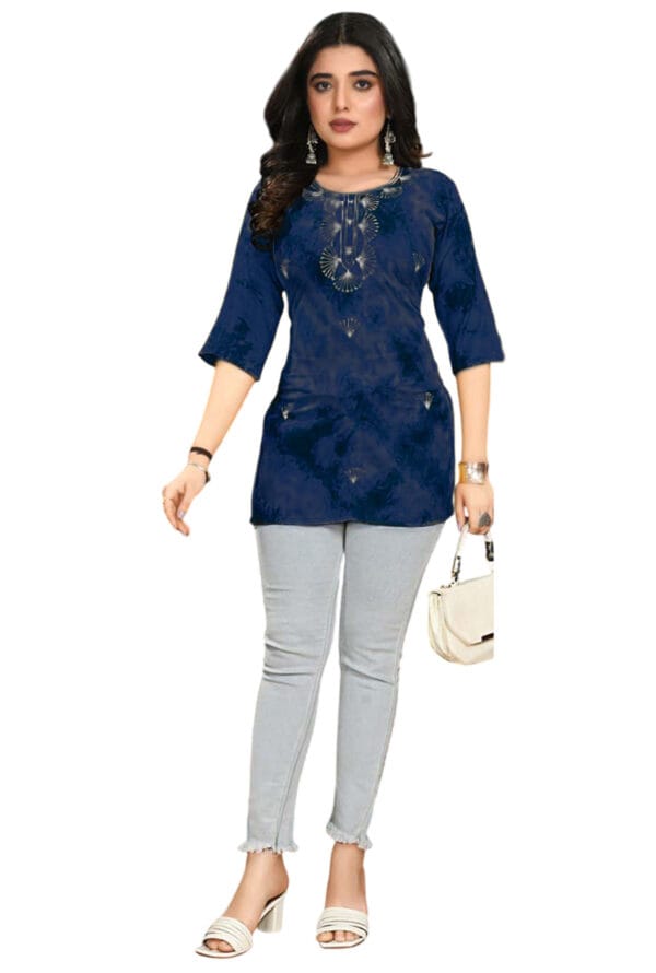 Emboidery Neck Party Wear Above Knee Short Kurti for Girls & Women - Image 4
