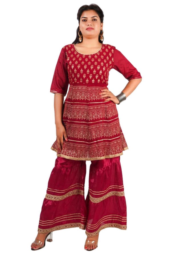 Full Embroidery A-Line Sharara Kurta Set with Dupatta for Women