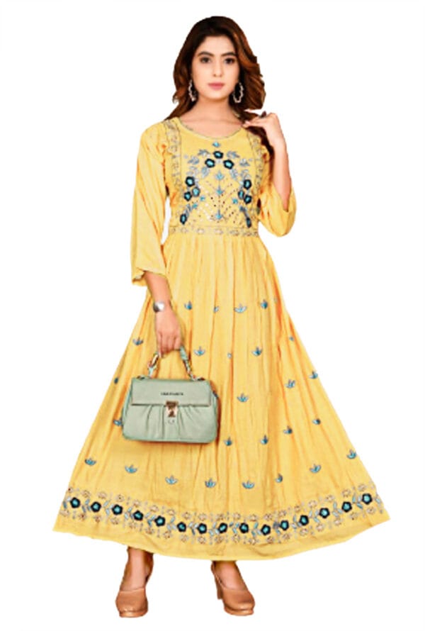 Embroidery Work Party Wear Long Ghera Kurti for Girls & Women - Image 2