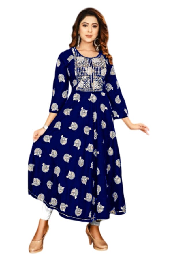 Embroidery Work Party Wear Long Ghera Kurti for Girls & Women