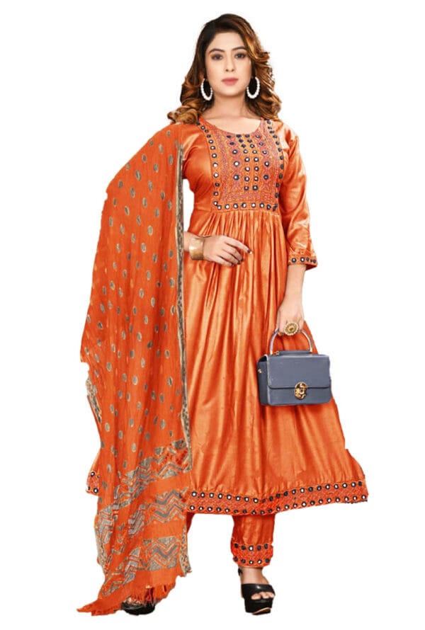 Embroidery Work Party Wear Long Ghera Kurti for Girls & Women - Image 3