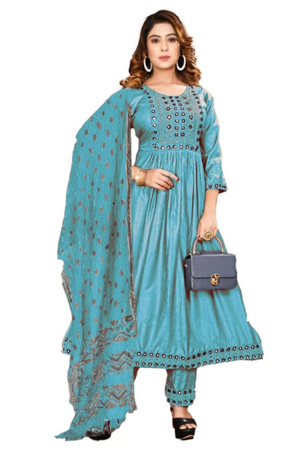Embroidery Work Party Wear Long Ghera Kurti for Girls & Women - Image 2