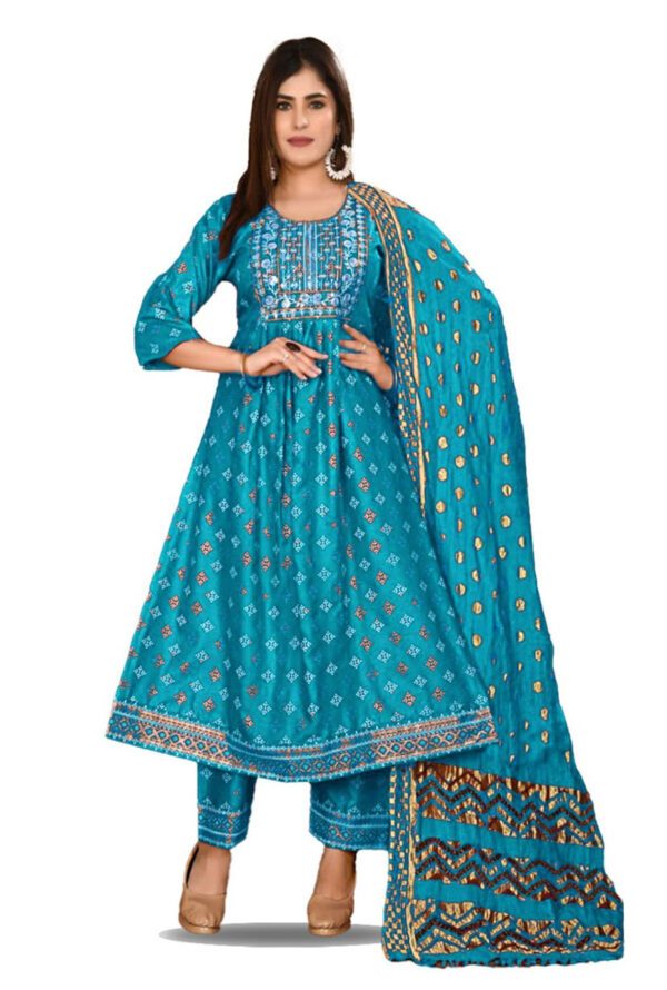 Embroidery Work Party Wear Long Ghera Kurti for Girls & Women - Image 2