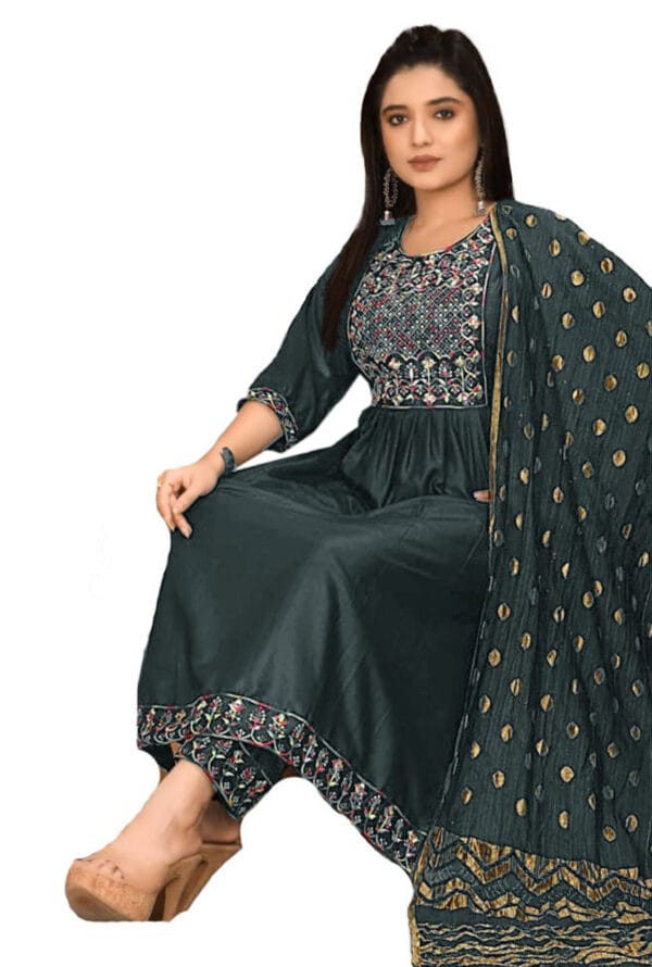 Embroidery Work Party Wear Long Ghera Kurti for Girls & Women - Image 2