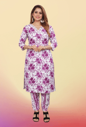 Floral Cotton Kurti & Pant Set (Pakistani Neck)