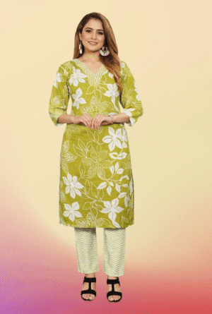 Cotton Kurti Pant Set – Floral | Pakistani Neck