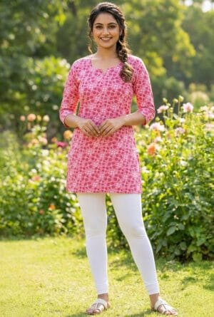 Women’s Pink Printed Straight Kurti
