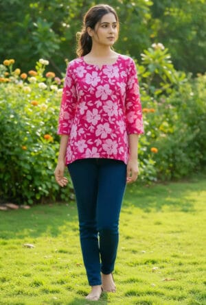 Women’s Pink Floral Printed Kurti