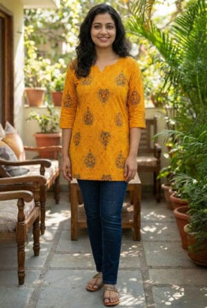 Women’s Mustard Printed Straight Kurti