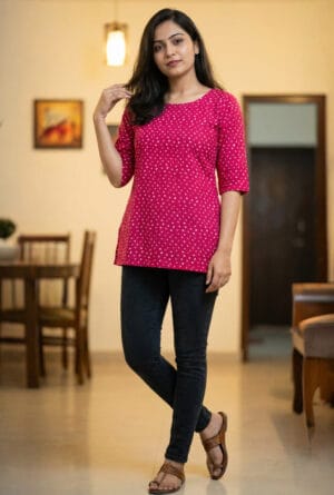 Pink Printed Straight Kurti