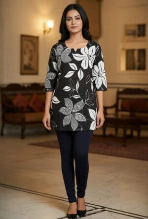 Black & White Floral Kurti