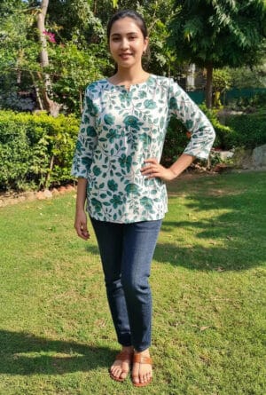 Green Floral Print Casual Kurti