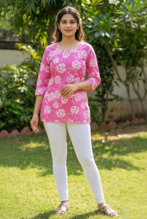 Pink Floral Cotton Kurti